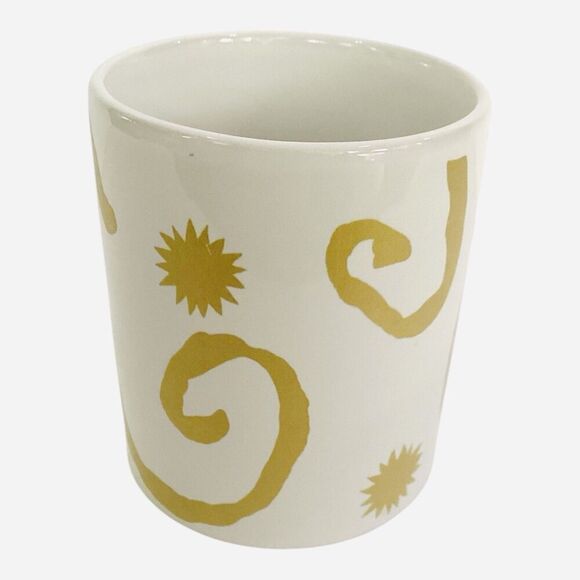 Oscar de la Renta Retired Ceramic Coffee Mugs White Gold Swirl Cups Set Of 4 - Picture 3 of 8